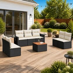 Outdoor Sectional Sofa Set 8 Piece Black Poly Rattan Garden Furniture with