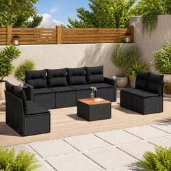Outdoor Sectional Sofa Set 9 Piece Garden Furniture Black Poly Rattan with