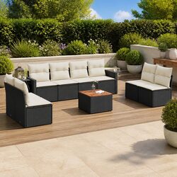 Outdoor Sectional Sofa Set 9 Piece Black Poly Rattan Garden Furniture Patio