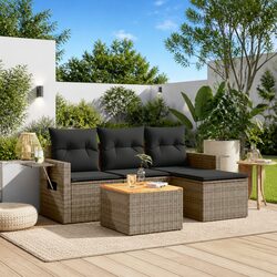 Outdoor Sectional Sofa Set 5 Piece Garden Furniture Grey Poly Rattan with