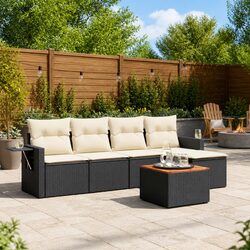 Outdoor Sectional Sofa Set 6 Piece Garden Furniture Black PE Rattan with