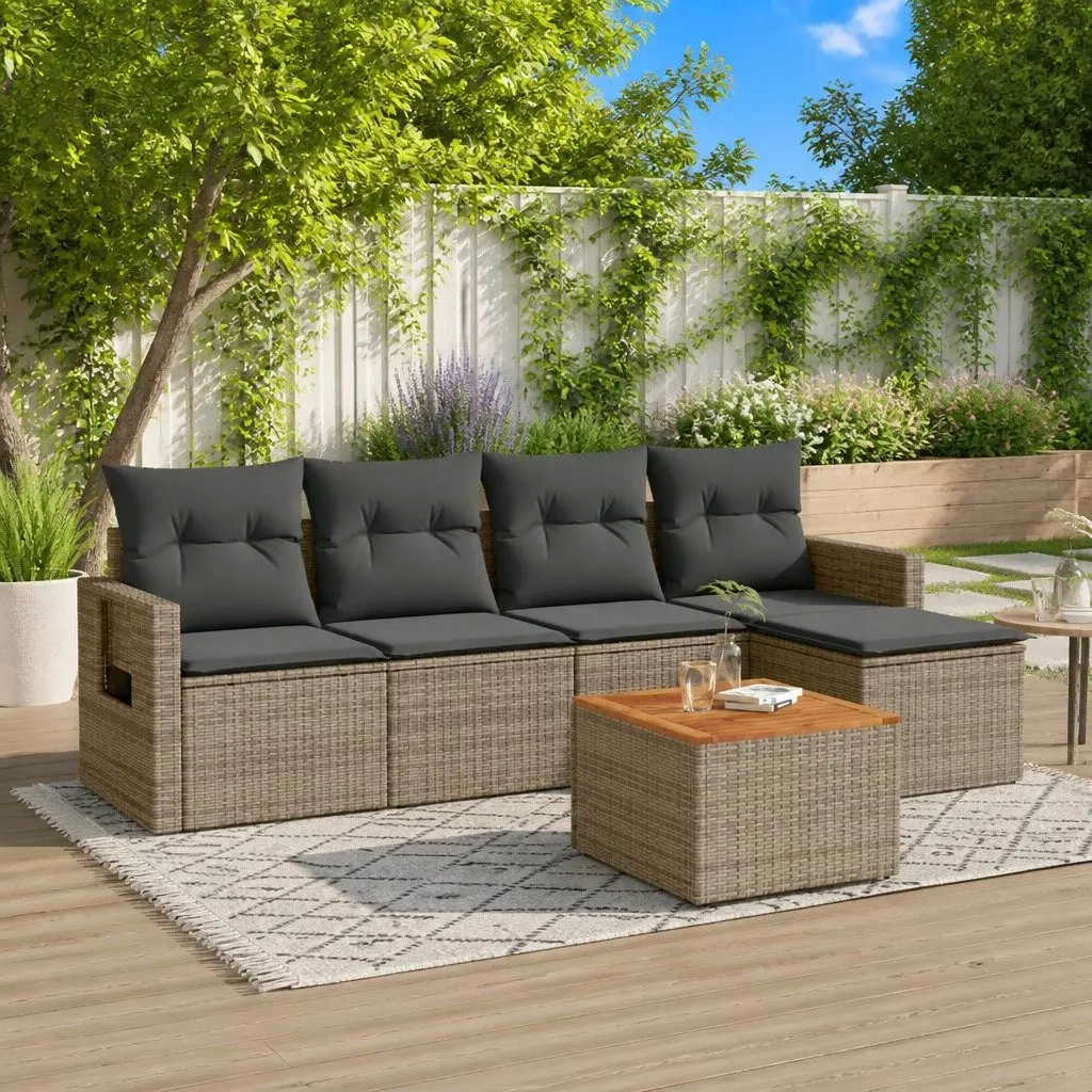 6 Piece Garden Sofa Set Grey Poly Rattan Outdoor Sectional Furniture Patio