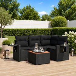Outdoor Sectional Sofa Set 5 Piece Black Poly Rattan Garden Furniture with
