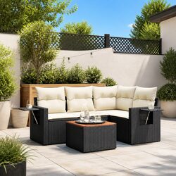 Outdoor Sectional Sofa Set 5 Piece Black PE Rattan Garden Furniture with