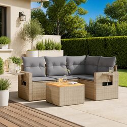 Outdoor Sectional Sofa Set 5 Piece Garden Furniture Beige Poly Rattan with