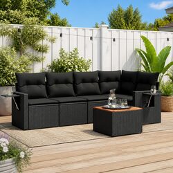 Outdoor Sectional Sofa Set 6 Piece Black Garden Furniture Modular Patio Seating