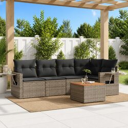 Outdoor Sectional Sofa Set 6 Piece Grey Poly Rattan Garden Furniture with