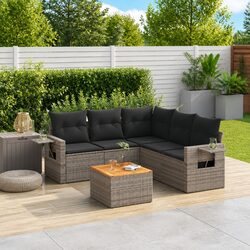 Outdoor Sectional Sofa Set 6 Piece Grey Poly Rattan Garden Furniture with