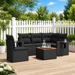 Outdoor Sectional Sofa Set 6 Piece Garden Furniture Black Poly Rattan Patio