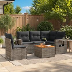 Outdoor Sectional Sofa Set 6 Piece Garden Furniture Grey Poly Rattan with