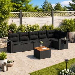 Outdoor Sectional Sofa Set 7 Piece Garden Furniture Black Poly Rattan with