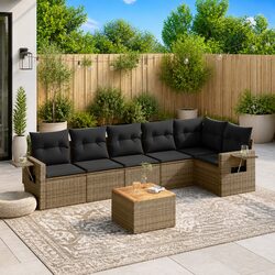 Outdoor Sectional Sofa Set 7 Piece Grey Poly Rattan Garden Furniture with