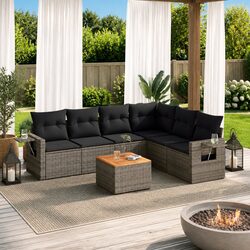 Outdoor Sectional Sofa Set 7 Piece Garden Furniture Grey Poly Rattan with