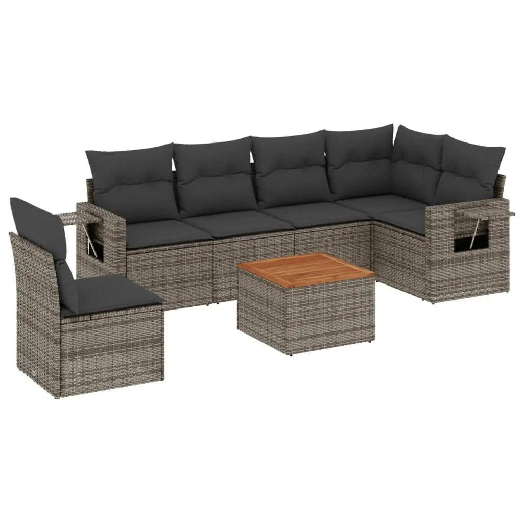 7 Piece Outdoor Garden Sofa Set Grey Poly Rattan Sectional with Cushions Side