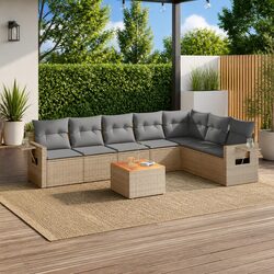 Outdoor Sectional Sofa Set 8 Piece Beige Garden Furniture with Cushions Side