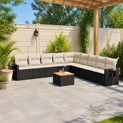 Outdoor Sectional Sofa Set 10 Piece Black Poly Rattan Garden Furniture Patio