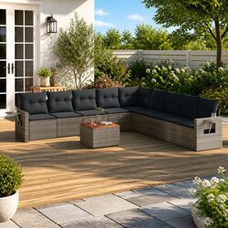 Outdoor Sectional Sofa Set 10 Piece Garden Furniture Grey Poly Rattan with