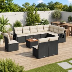 11 Piece Outdoor Sectional Sofa Set Black Garden Furniture Poly Rattan Patio