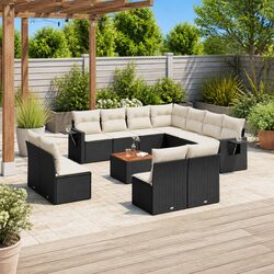Outdoor Sectional Sofa Set 12 Piece Garden Furniture Black Poly Rattan Modular