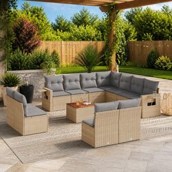 Outdoor Sectional Sofa Set 12 Piece Beige Garden Furniture with Side Table