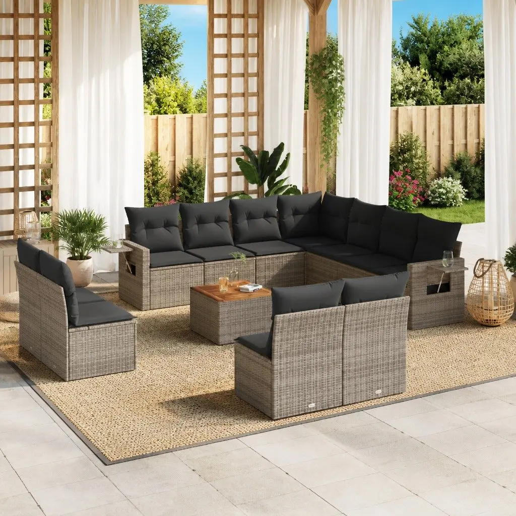 12 Piece Outdoor Sectional Sofa Set Grey Poly Rattan Garden Furniture with