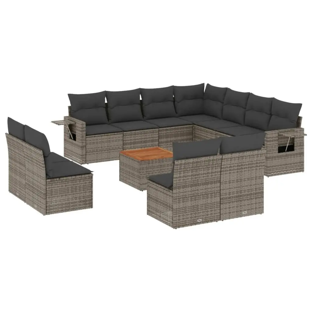 12 Piece Outdoor Sectional Sofa Set Grey Poly Rattan Garden Furniture with