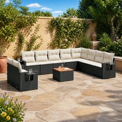 11 Piece Outdoor Garden Sofa Set Black Poly Rattan Sectional Patio Furniture