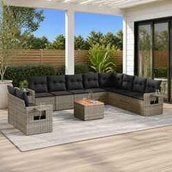 Outdoor Sectional Sofa Set 11 Piece Garden Furniture Grey Poly Rattan with
