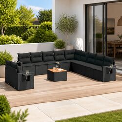 Outdoor Sectional Sofa Set 12 Piece Garden Furniture with Cushions Black Rattan