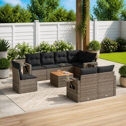Outdoor Sectional Sofa Set 9 Piece Grey Poly Rattan Garden Furniture Patio