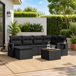 Outdoor Sectional Sofa Set 7 Piece Garden Furniture Black Poly Rattan with