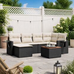 Outdoor Sectional Sofa Set 7 Piece Black Poly Rattan Garden Furniture with