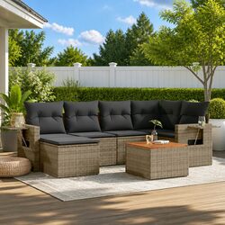 7-Piece Outdoor Garden Sofa Set Grey Cushions Poly Rattan Patio Sectional
