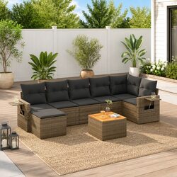 Outdoor Sectional Sofa Set 8 Piece Garden Furniture Grey Poly Rattan with