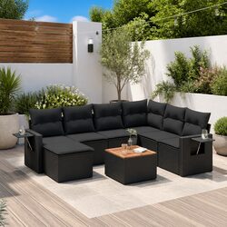 Outdoor Sectional Sofa Set 8 Piece Black Poly Rattan Garden Furniture Patio