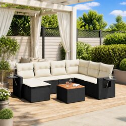 Outdoor Sectional Sofa Set 8 Piece Garden Furniture Black Poly Rattan with