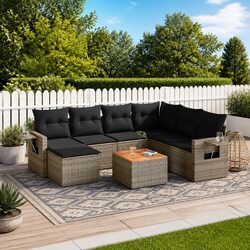 Outdoor Sectional Sofa Set 8 Piece Grey Poly Rattan Garden Furniture with