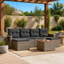7 Piece Garden Outdoor Sectional Sofa Set with Cushions Grey Poly Rattan Patio