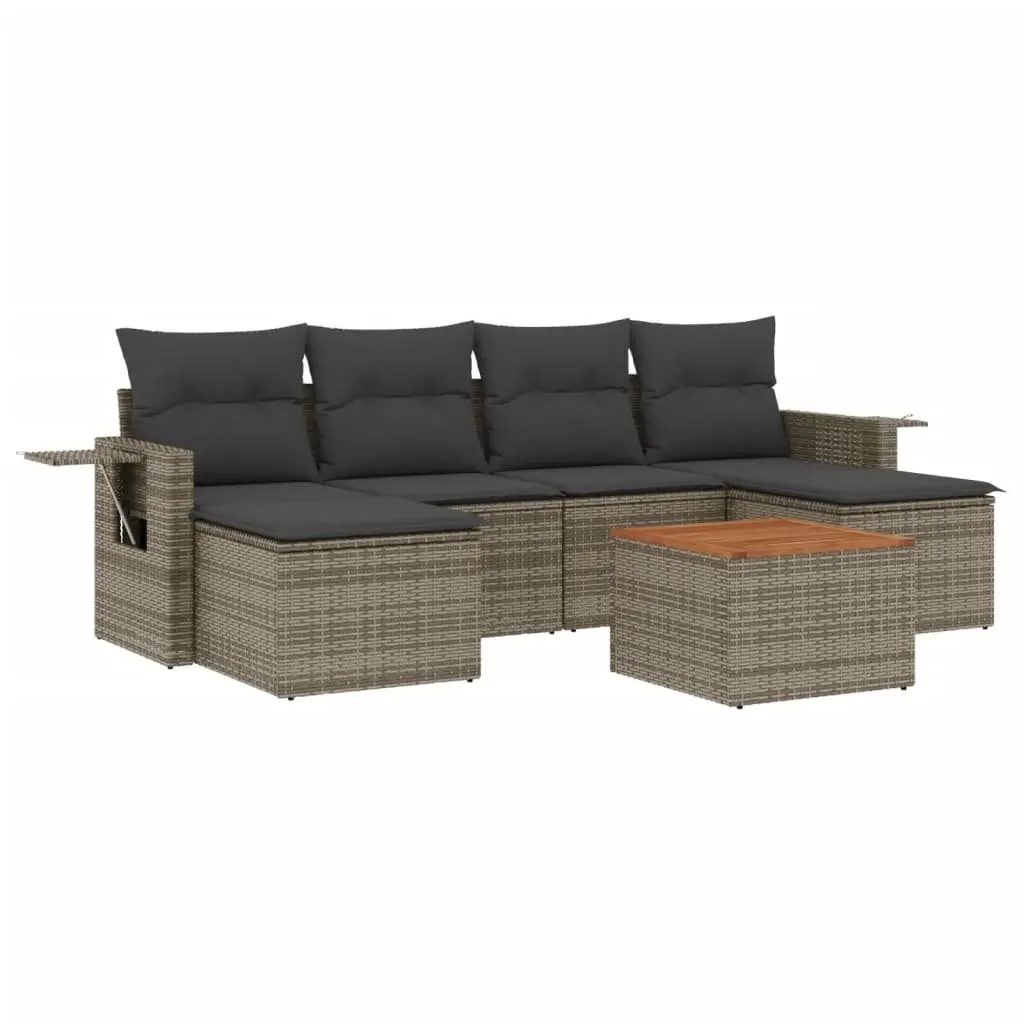 7 Piece Garden Outdoor Sectional Sofa Set with Cushions Grey Poly Rattan Patio