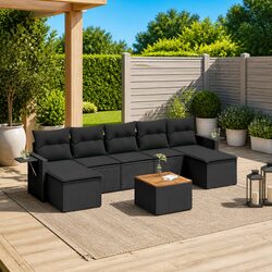 Outdoor Sectional Sofa Set 8 Piece Garden Furniture Black Poly Rattan with