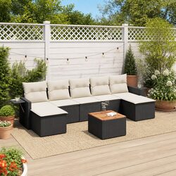 Outdoor Sectional Sofa Set 8 Piece Garden Furniture Black Poly Rattan with