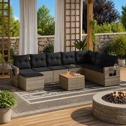 Outdoor Sectional Sofa Set 9 Piece Garden Furniture Grey Poly Rattan with