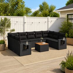 Outdoor Sectional Sofa Set 10 Piece Garden Furniture Black Poly Rattan Modular