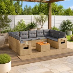 Outdoor Sectional Sofa Set 10 Piece Garden Furniture Beige Rattan with Cushions