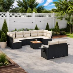 Outdoor Sectional Sofa Set 10 Piece Garden Furniture Black Poly Rattan with
