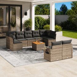 Outdoor Sectional Sofa Set 10 Piece Garden Furniture Grey Poly Rattan with