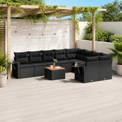 Outdoor Sectional Sofa Set 10 Piece Garden Furniture Black Poly Rattan with
