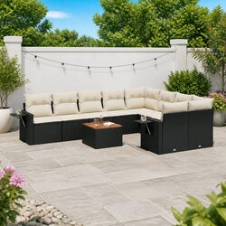 Outdoor Sectional Sofa Set 10 Piece Garden Furniture Black Poly Rattan with