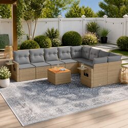 Outdoor Sectional Sofa Set 10 Piece Garden Furniture Beige Poly Rattan Modular