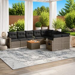 Outdoor Sectional Sofa Set 10 Piece Garden Furniture Grey Poly Rattan with